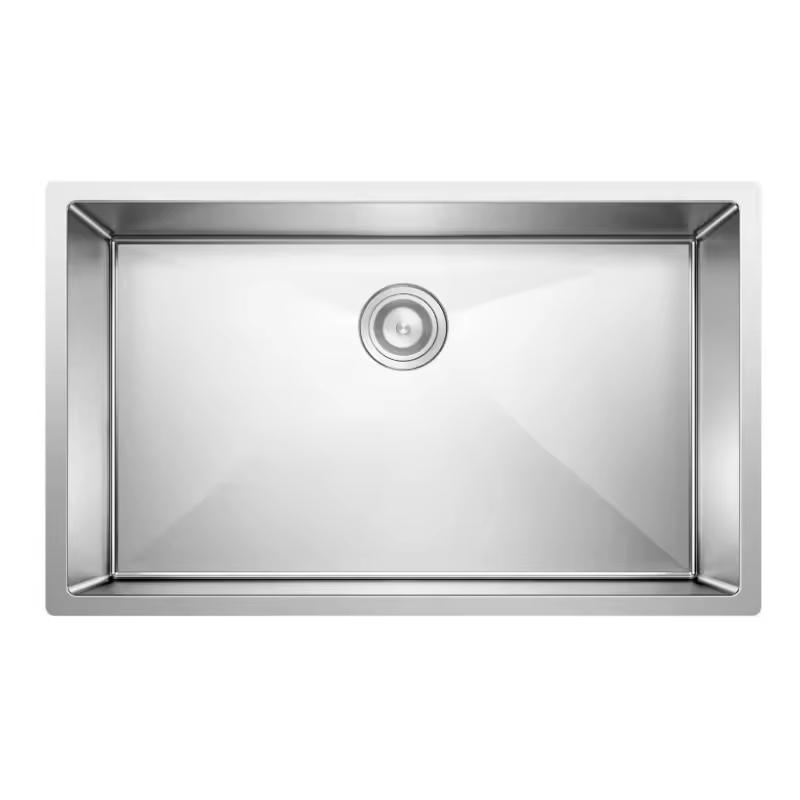 Handmade stainless steel single-bowl sink with welded square corners